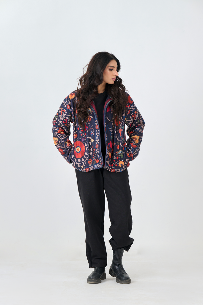 Button Down Collar Jacket Multi Colour (Black)