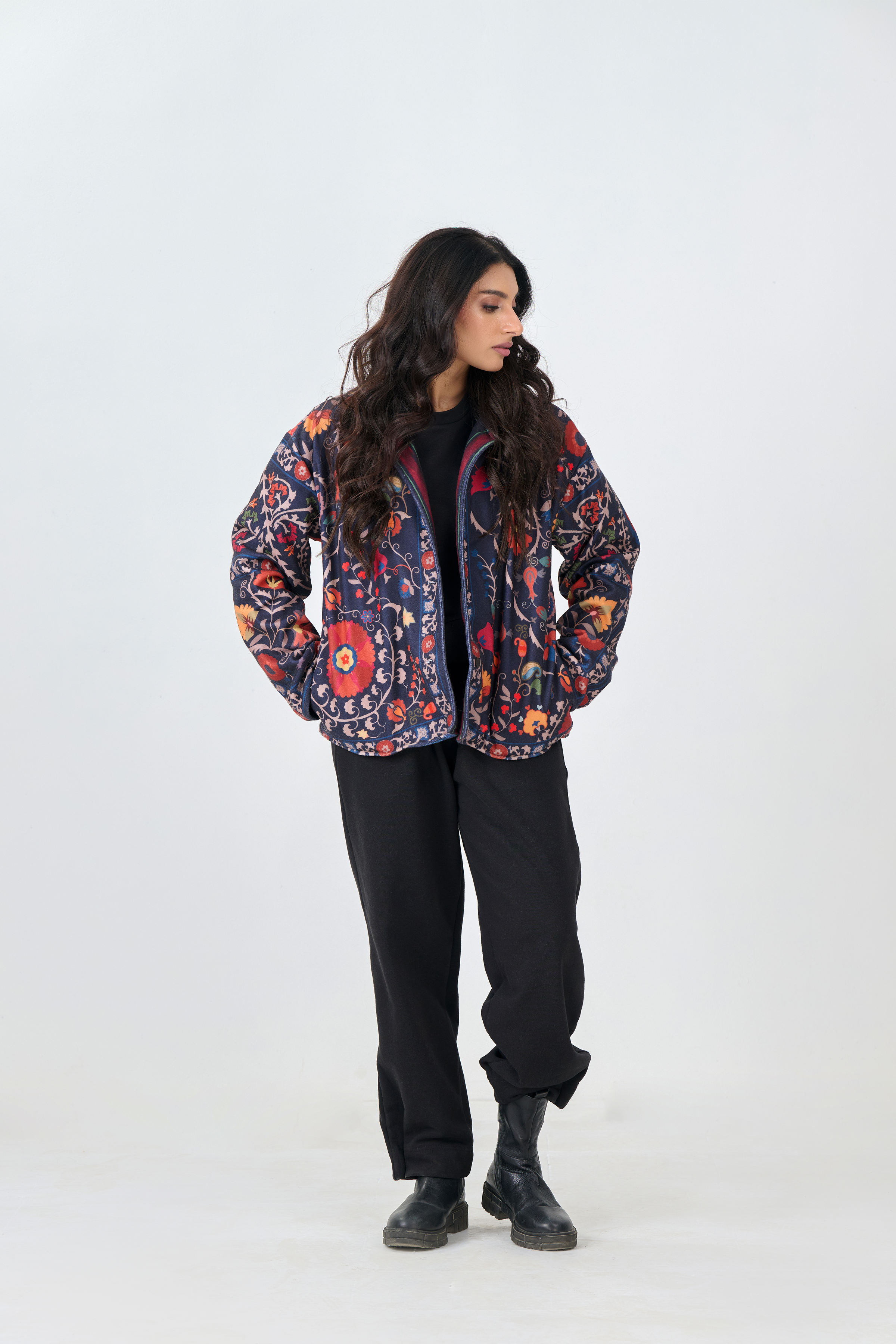 Button Down Collar Jacket Multi Colour (Black)