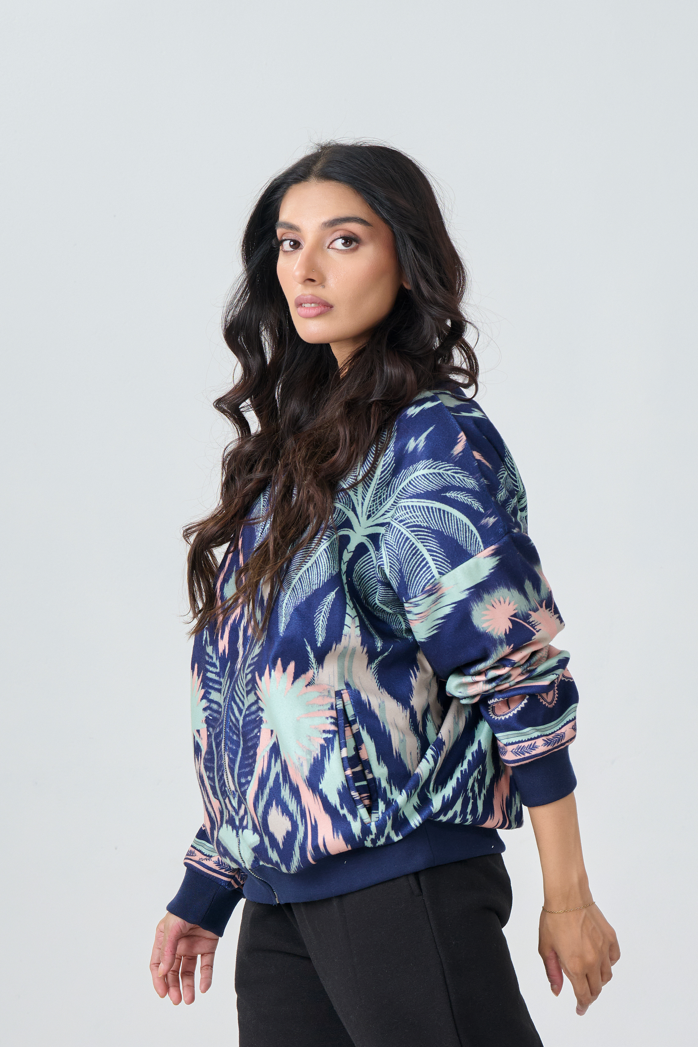 Bomber Jacket (Ikkat-Navy Blue)