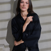 Black Linen Embroidered Button Down Shirt