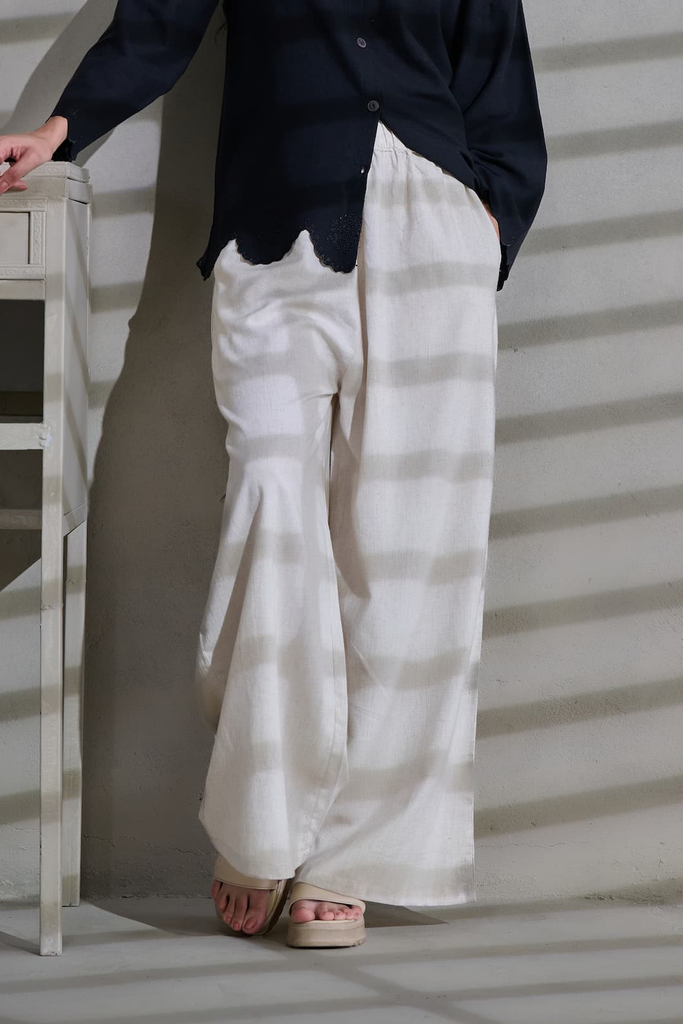 Off-White Linen Wide Leg Relaxed Fit Trouser