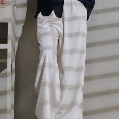 Off-White Linen Wide Leg Relaxed Fit Trouser