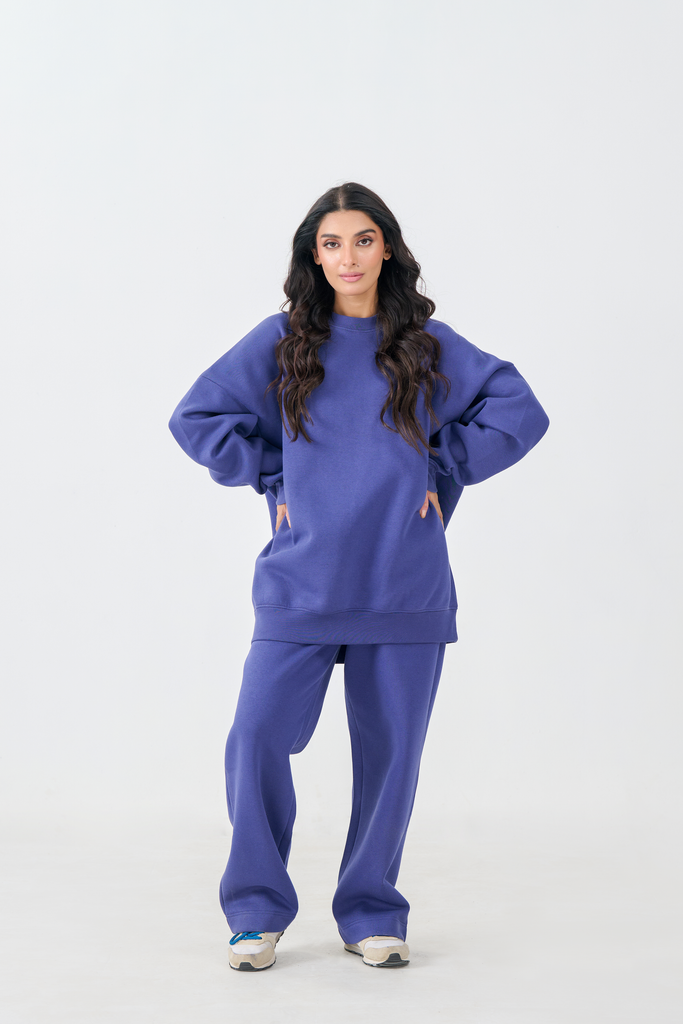 Cozy Fleece Co-Ord Set with Art Patch (Deep Blue)