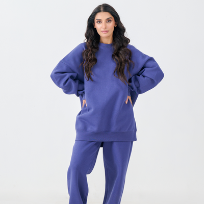 Cozy Fleece Co-Ord Set with Art Patch (Deep Blue)
