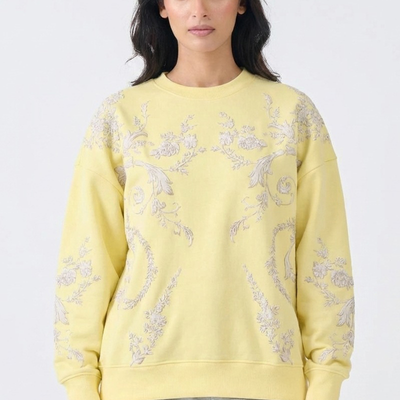 Loose Fit Fleece Sweatshirt with Emboss Print (Yellow)