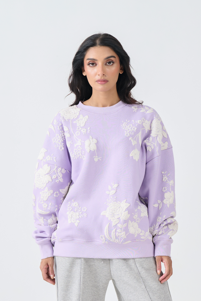 Loose Fit Sweatshirt with Emboss Print (Lilac)
