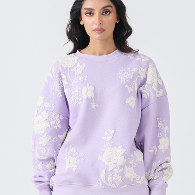 Loose Fit Sweatshirt with Emboss Print (Lilac)