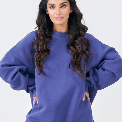 Cozy Fleece Sweatshirt with Art Patch (Deep Blue)
