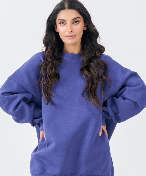 Cozy Fleece Sweatshirt with Art Patch (Deep Blue)