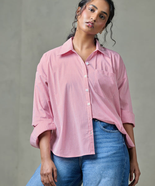 Pink Striped Poplin Shirt