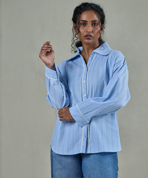 Blue Striped Poplin Shirt