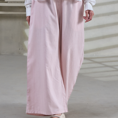 Pink Linen Wide Leg Relaxed Fit Trouser