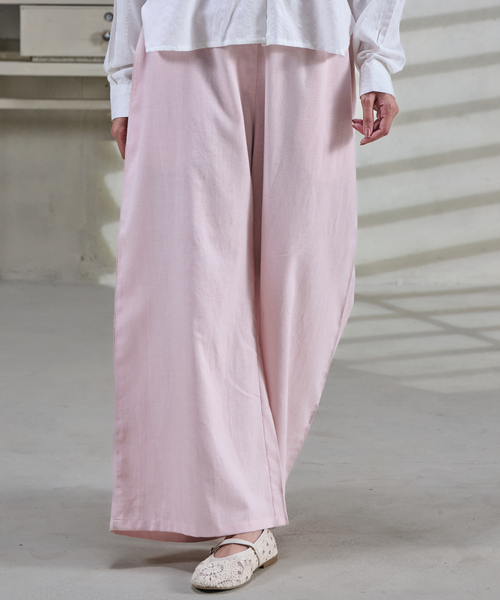 Pink Linen Wide Leg Relaxed Fit Trouser