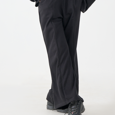 French Terry Wide-Leg Seam Trousers (Black)