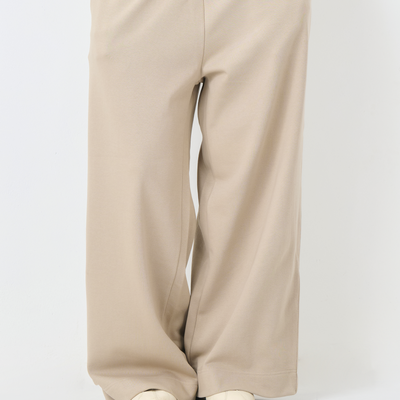 French Terry Wide-Leg Comfort Trousers (Beige)
