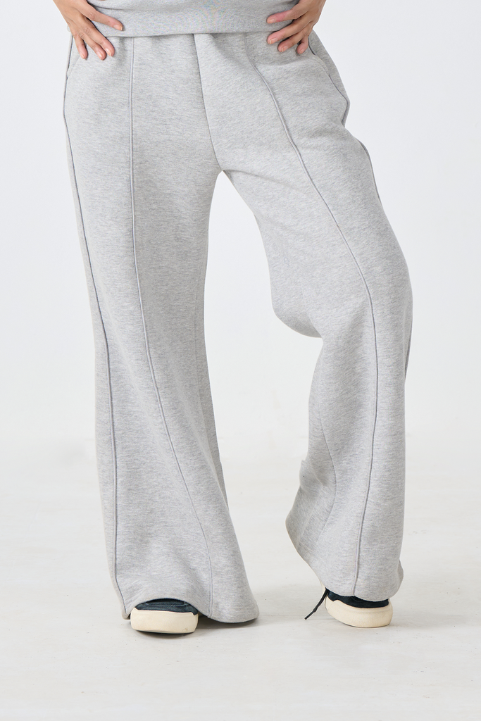 Cozy Fleece Wide-Leg Seam Trousers (Heather Gray)