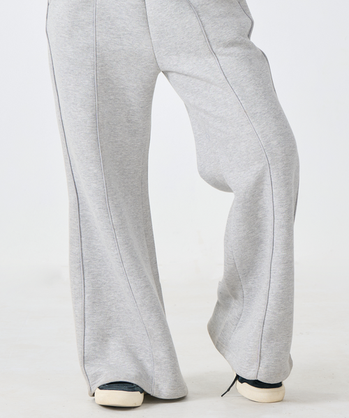 Cozy Fleece Wide-Leg Seam Trousers (Heather Gray)