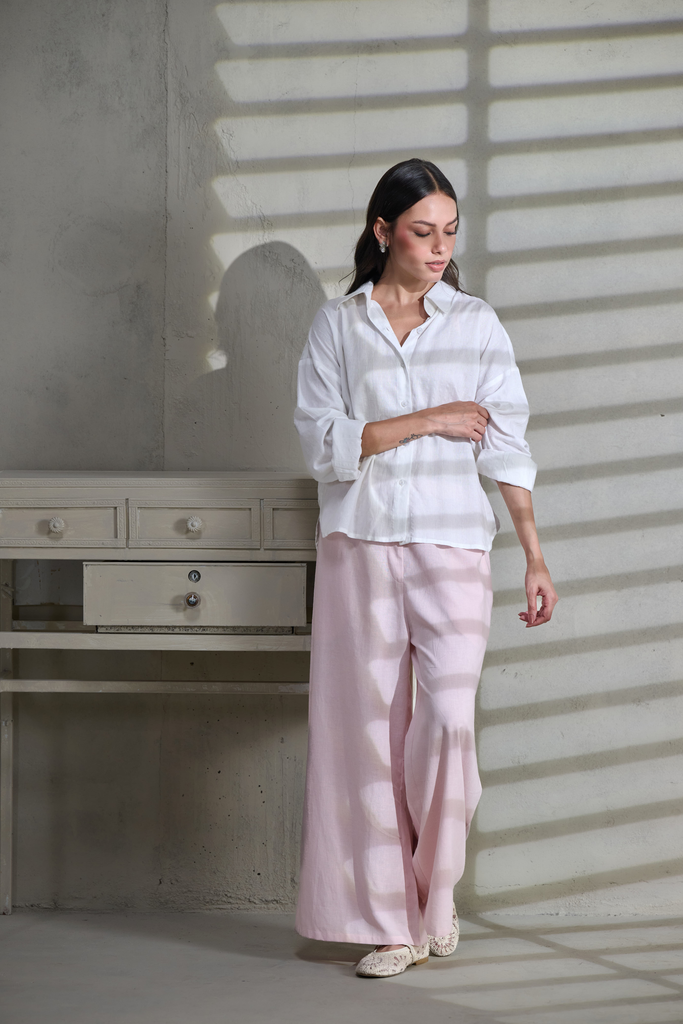 White Self Jacquard Cotton Button Down High-Low Shirt
