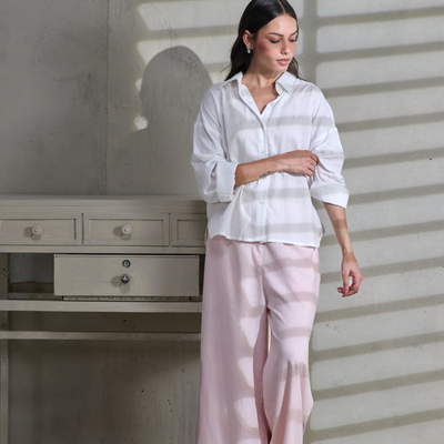 White Self Jacquard Cotton Button Down High-Low Shirt