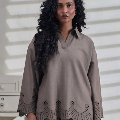 Brown Linen Embroidered Shirt