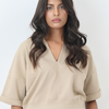 French Terry V-Neck Top (Beige)